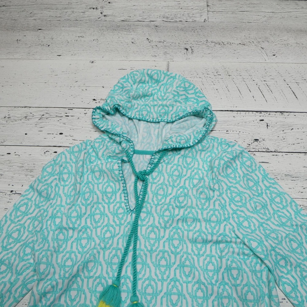 Cabana Life Hooded Tunic Womens Small Blue White Tassel Swim Cover Up Boho Beach - Picture 2 of 9